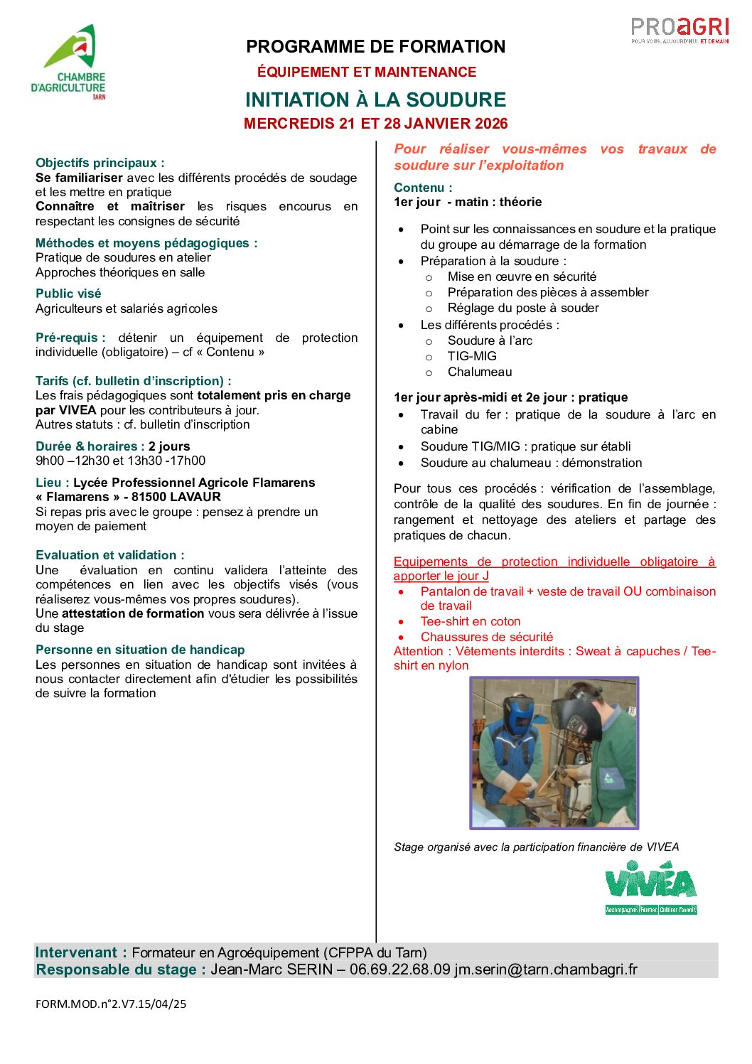 Pub BI Soudure Janvier 21 et 28 2026 pdf - Salariés agricoles du Tarn