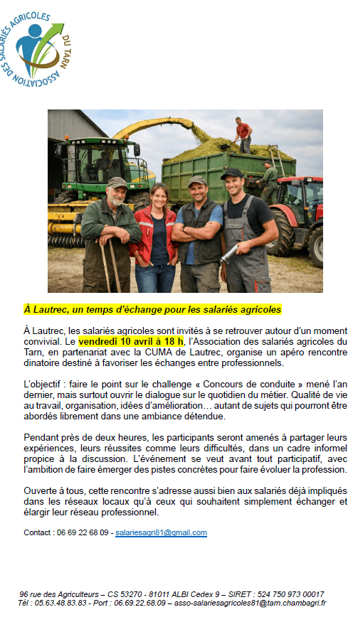 ArticleAperoRencontre - Salariés agricoles du Tarn